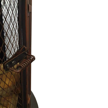 Rusty metal mesh cage with spring-loaded latch on lifestyle prestige firepit lfs700 for outdoor fire safety