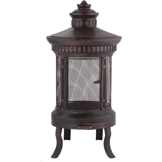 Lifestyle prestige firepit lfs700 dark bronze metal fire pit with ornate pagoda-style top and mesh sides