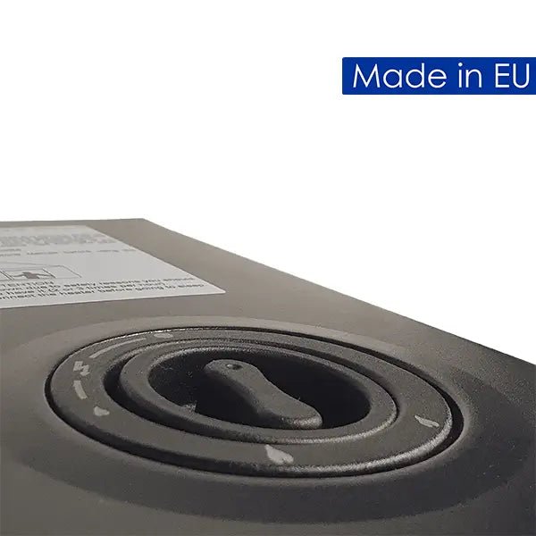 Lifestyle radiant indoor cabinet heater 4.2 kW dark gray plastic power supply unit with circular dial and toggle switch