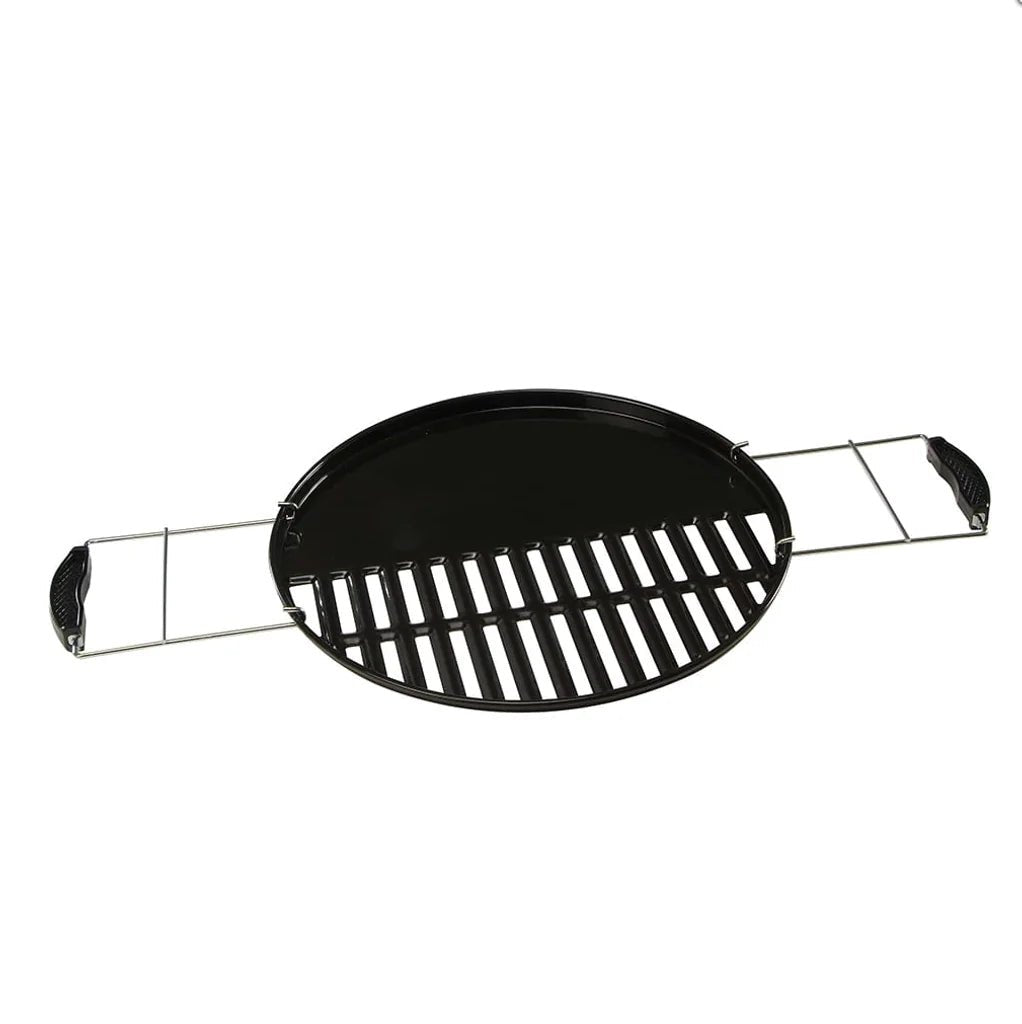 Black oval grill griddle with slatted cooking surface and side handles for easy maneuvering lifestyle signa firepit brazier