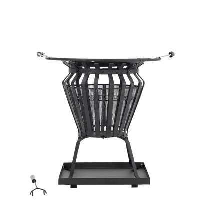 Black metal lifestyle signa firepit brazier with mesh design and sturdy base for outdoor grilling and warmth