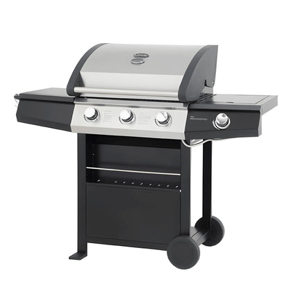 Lifestyle St Vincent 3+1 gas burner black and stainless steel grill with four knobs side shelf storage and wheels