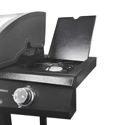 Black Lifestyle St. Vincent gas burner BBQ with a textured lid and control knob for outdoor grilling