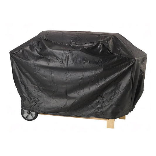 Lifestyle standard 4 burner hooded bbq cover in black durable plastic with glossy finish and reinforced seams