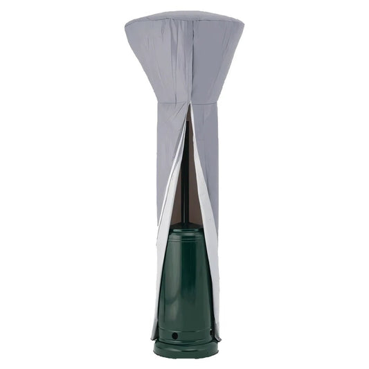 Lifestyle standard patio heater cover lfs852 in gray fabric with white inner lining for outdoor heater protection