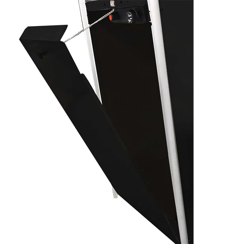 Black matte-finish panel with silver chain attached to the top edge of lifestyle tahiti ii flame patio heater back side