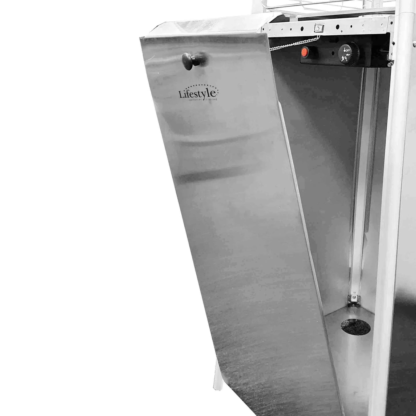 Stainless steel commercial-grade lifestyle tahiti II walk-in dryer with brushed finish and lifestyle logo on door