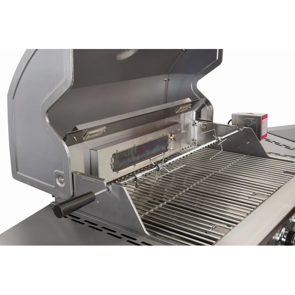 Stainless steel lifestyle universal bbq rotisserie kit with built-in rotisserie and adjustable grates on gas grill
