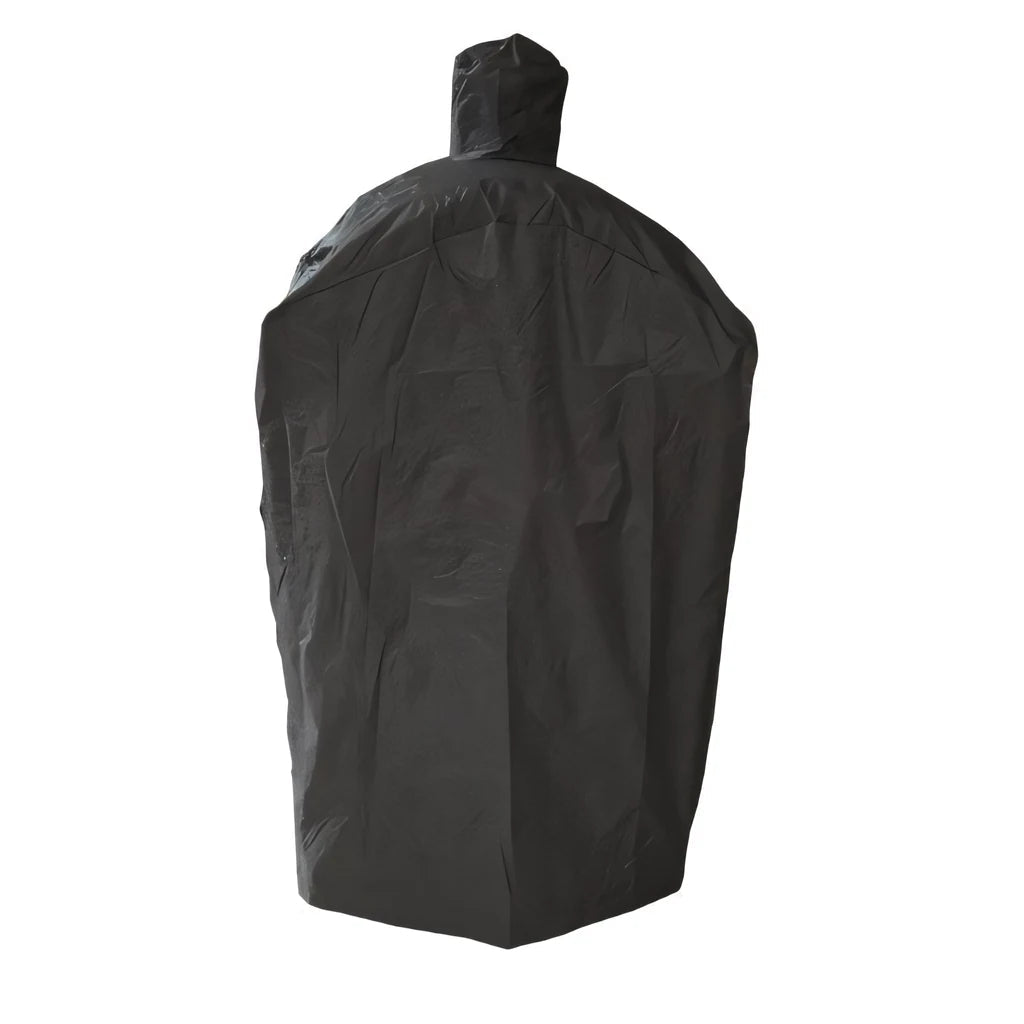 Lifestyle universal pizza oven cover in black waterproof material with hooded top for all-weather protection