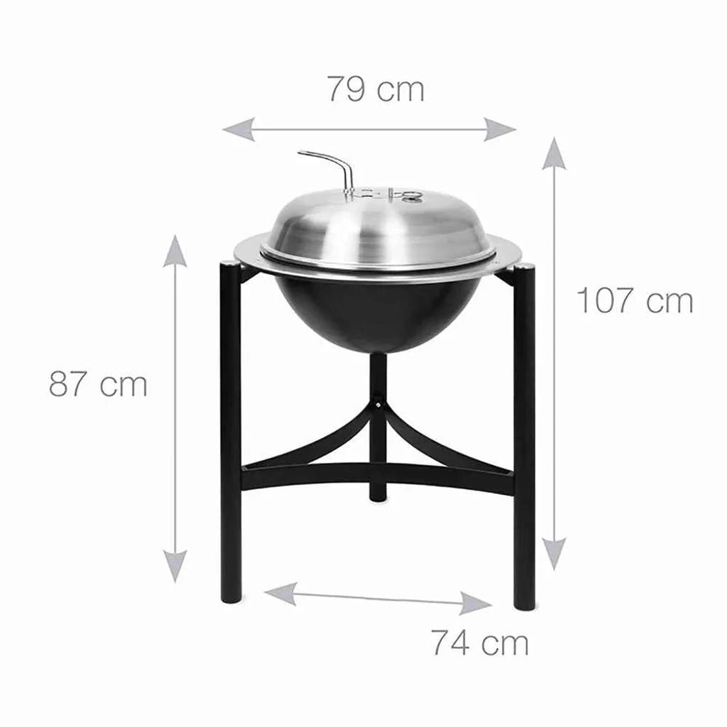 Martinsen 1800 kettle barbecue black and stainless steel spherical grill with domed lid and tripod stand