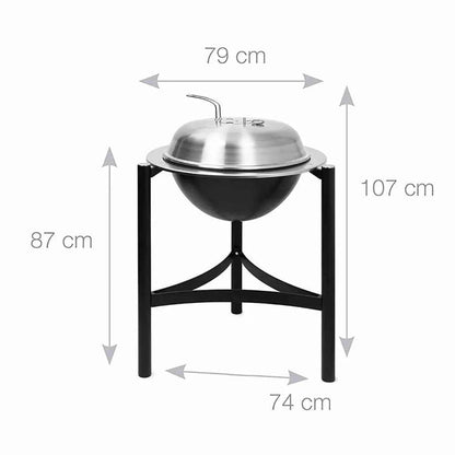Martinsen 1800 kettle barbecue black and stainless steel spherical grill with domed lid and tripod stand