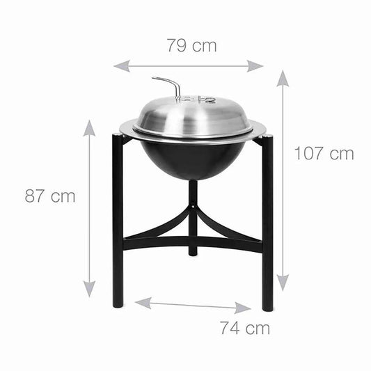 Martinsen 1800 kettle barbecue black and stainless steel spherical grill with domed lid and tripod stand