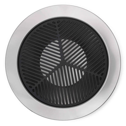 Martinsen 9100 fire pit circular stainless steel drain grate with black slatted center and geometric pattern