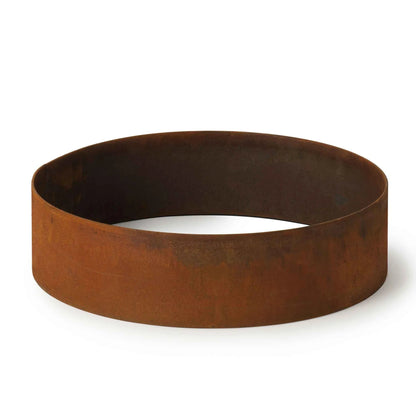 Rust-colored cor-ten steel firepit ring by martinsen 9400 measuring 75cm for outdoor fire use