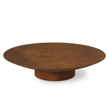 Rustic copper-toned cor-ten metal firepit with a flat circular top and cylindrical base martinsen 9500 99cm
