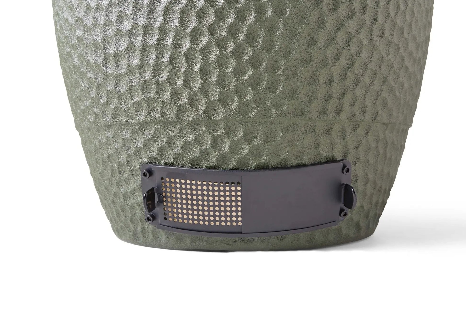 Olive-green textured ceramic grill with black metal vent panel part of moddern kamado complete aluminium mkglca