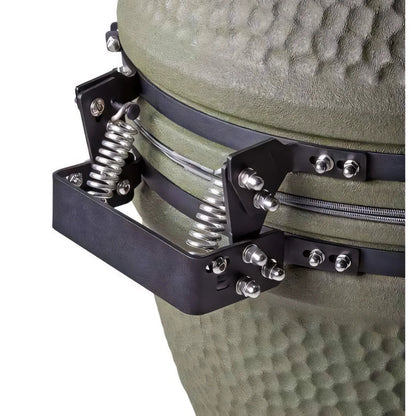 Olive green ceramic kamado grill with black metal spring-loaded handle moddern kamado complete aluminium mkglca