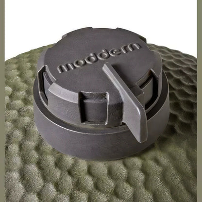 Dark gray textured lid with moddern embossed on the moddern kamado complete aluminium grill lid