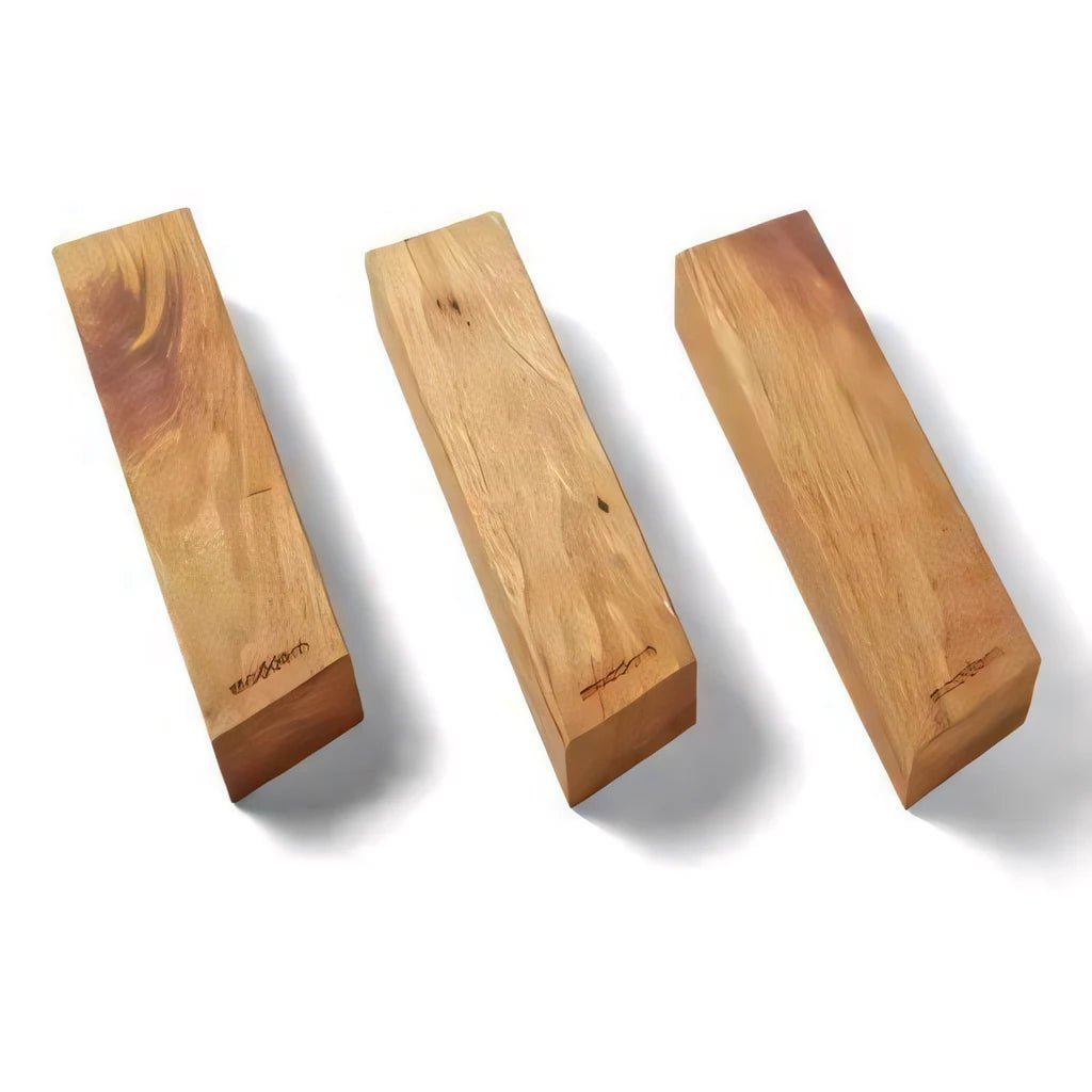 Three rectangular natural wood pedestal legs with visible grain for moddern kamado grill base support