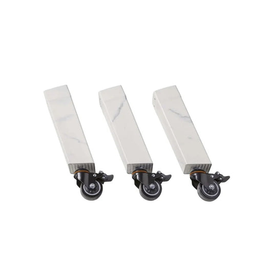 Three white marble-finish casters with black swivel wheels for moddern kamado pedestal legs with wheels 3pcs ma139