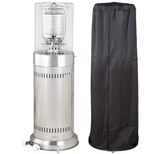 Outsunny 10kw silver stainless steel outdoor gas patio heater bullet style with clear mesh cage and black cover