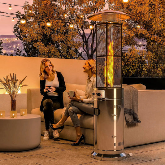 Outsunny 11KW Gas Patio Heater – Adjustable, Wheels, Stainless Steel | 842 - 389V70SR - Fire Pits, Fireplaces, Heating