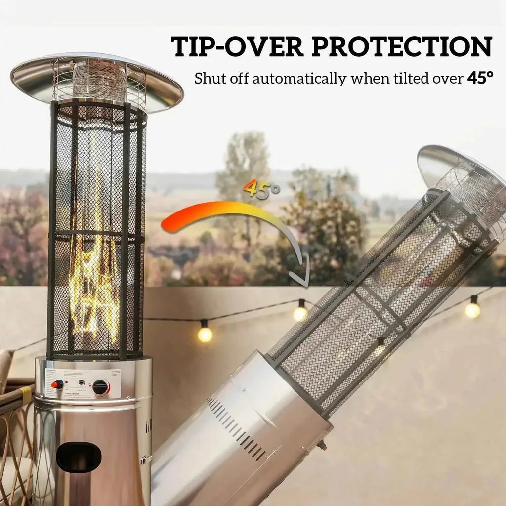Outsunny 11kw silver stainless steel outdoor patio heater with mesh safety cage and glowing heating element