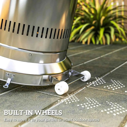 Outsunny 11kw stainless steel outdoor patio heater with adjustable heat, built-in white wheels, and slotted vent design