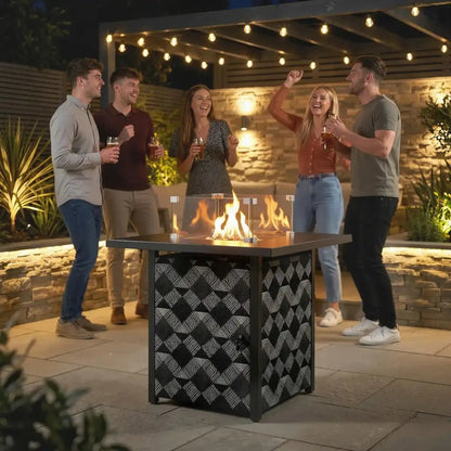 Outsunny 12 kW Gas Fire Pit Table – Square Coffee Table with Wind Guard | 842 - 461V70BK - Fire Pits, Fireplaces, Heating