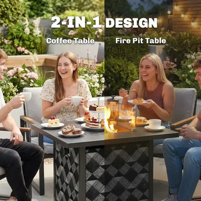 Outsunny 12 kW Gas Fire Pit Table – Square Coffee Table with Wind Guard | 842 - 461V70BK - Fire Pits, Fireplaces, Heating