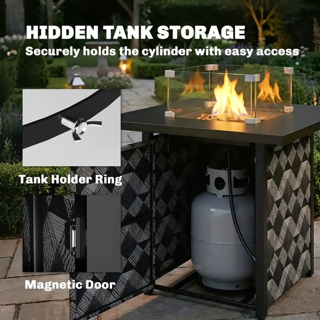 Outsunny 12 kW Gas Fire Pit Table – Square Coffee Table with Wind Guard | 842 - 461V70BK - Fire Pits, Fireplaces, Heating