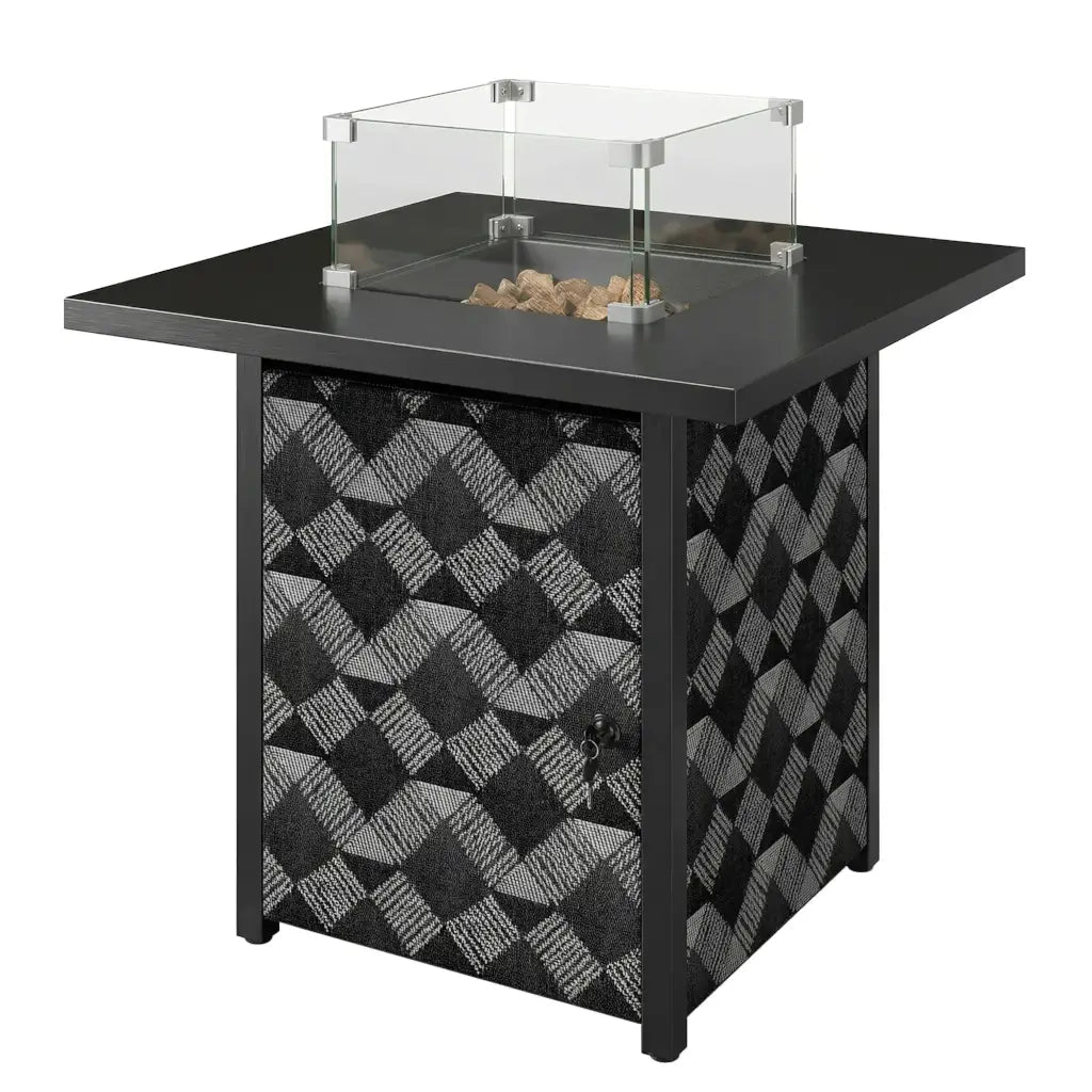 Outsunny 12 kW Gas Fire Pit Table – Square Coffee Table with Wind Guard | 842 - 461V70BK - Fire Pits, Fireplaces, Heating