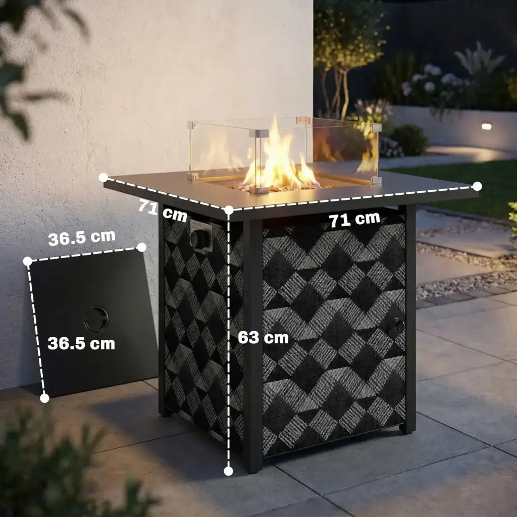 Outsunny 12 kW Gas Fire Pit Table – Square Coffee Table with Wind Guard | 842 - 461V70BK - Fire Pits, Fireplaces, Heating