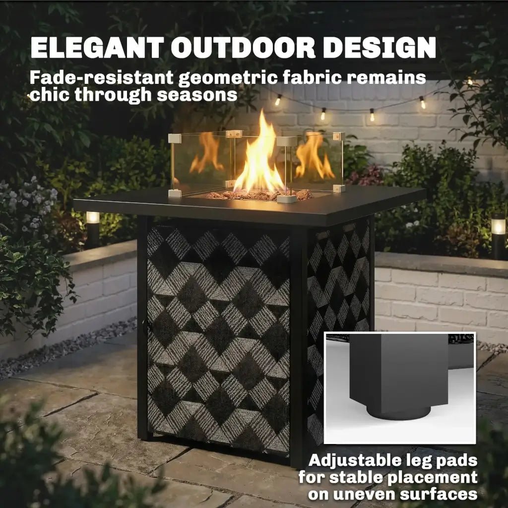Outsunny 12 kW Gas Fire Pit Table – Square Coffee Table with Wind Guard | 842 - 461V70BK - Fire Pits, Fireplaces, Heating
