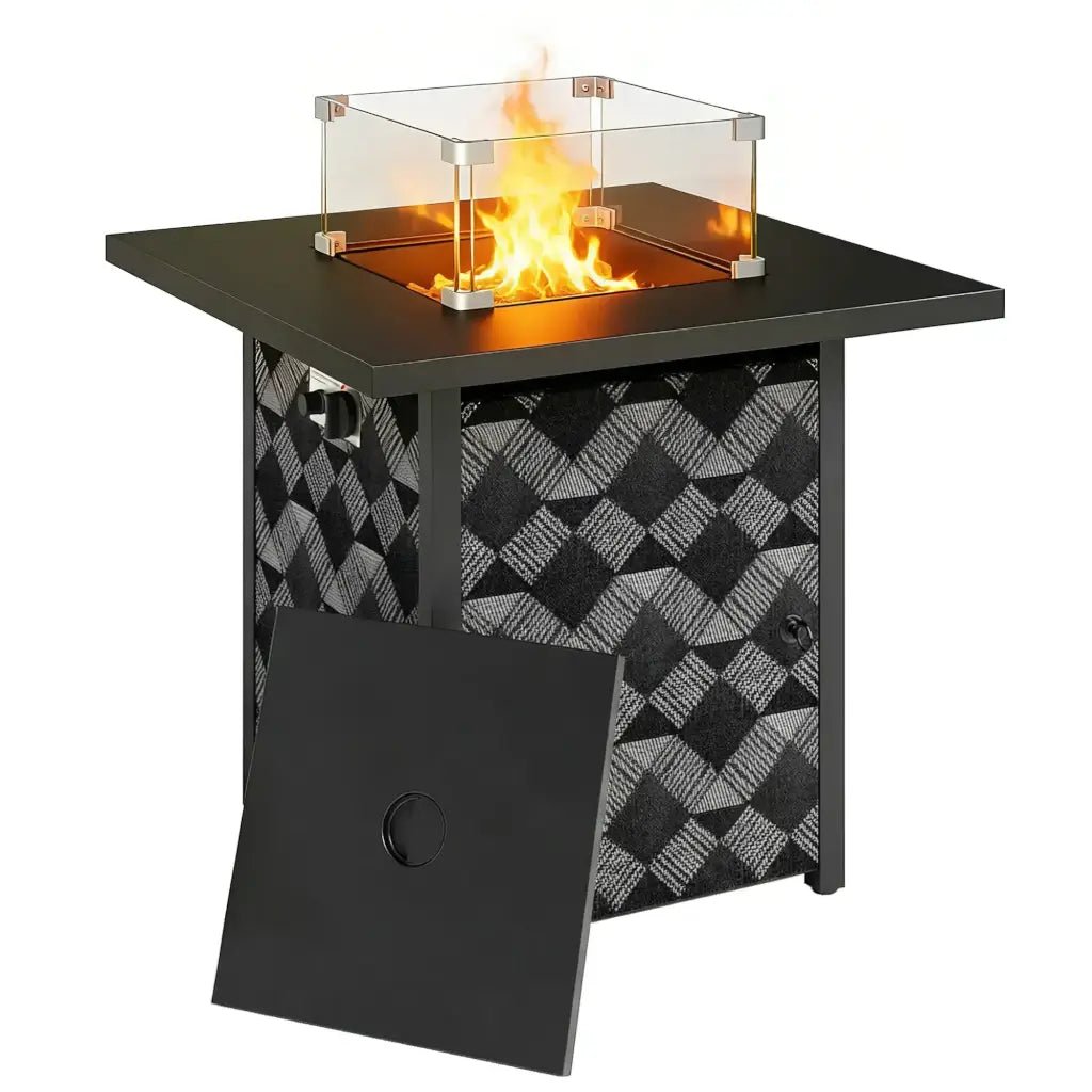 Outsunny 12 kW Gas Fire Pit Table – Square Coffee Table with Wind Guard | 842 - 461V70BK - Fire Pits, Fireplaces, Heating