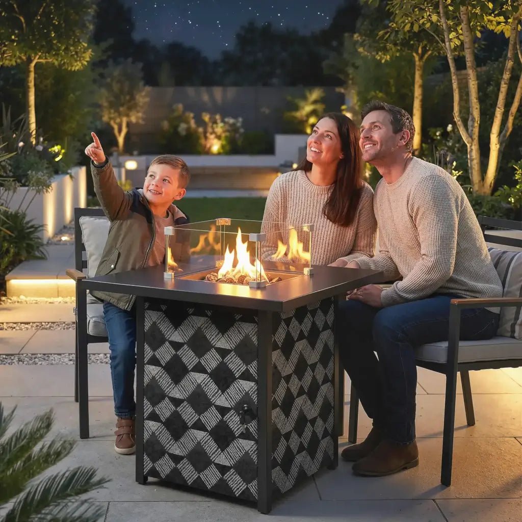Outsunny 12 kW Gas Fire Pit Table – Square Coffee Table with Wind Guard | 842 - 461V70BK - Fire Pits, Fireplaces, Heating