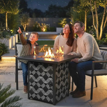 Outsunny 12 kW Gas Fire Pit Table – Square Coffee Table with Wind Guard | 842 - 461V70BK - Fire Pits, Fireplaces, Heating