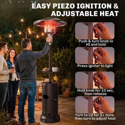 Outsunny 13 kW Gas Patio Heater with Side Table & Anti‑Tip Safety