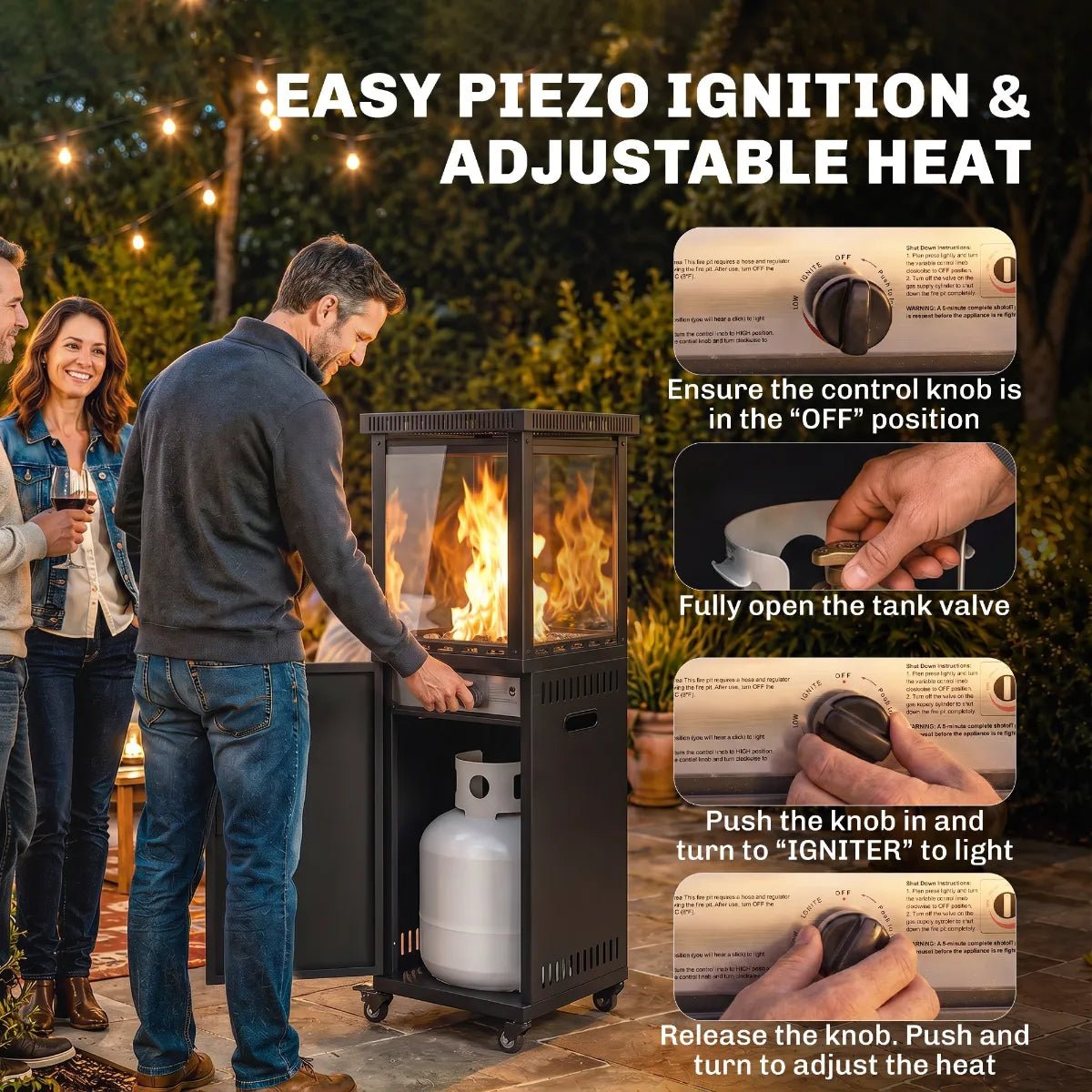 Outsunny 13 kW Glass‑Panel Gas Patio Heater — Premium Outdoor Heating with 360° Flame View
