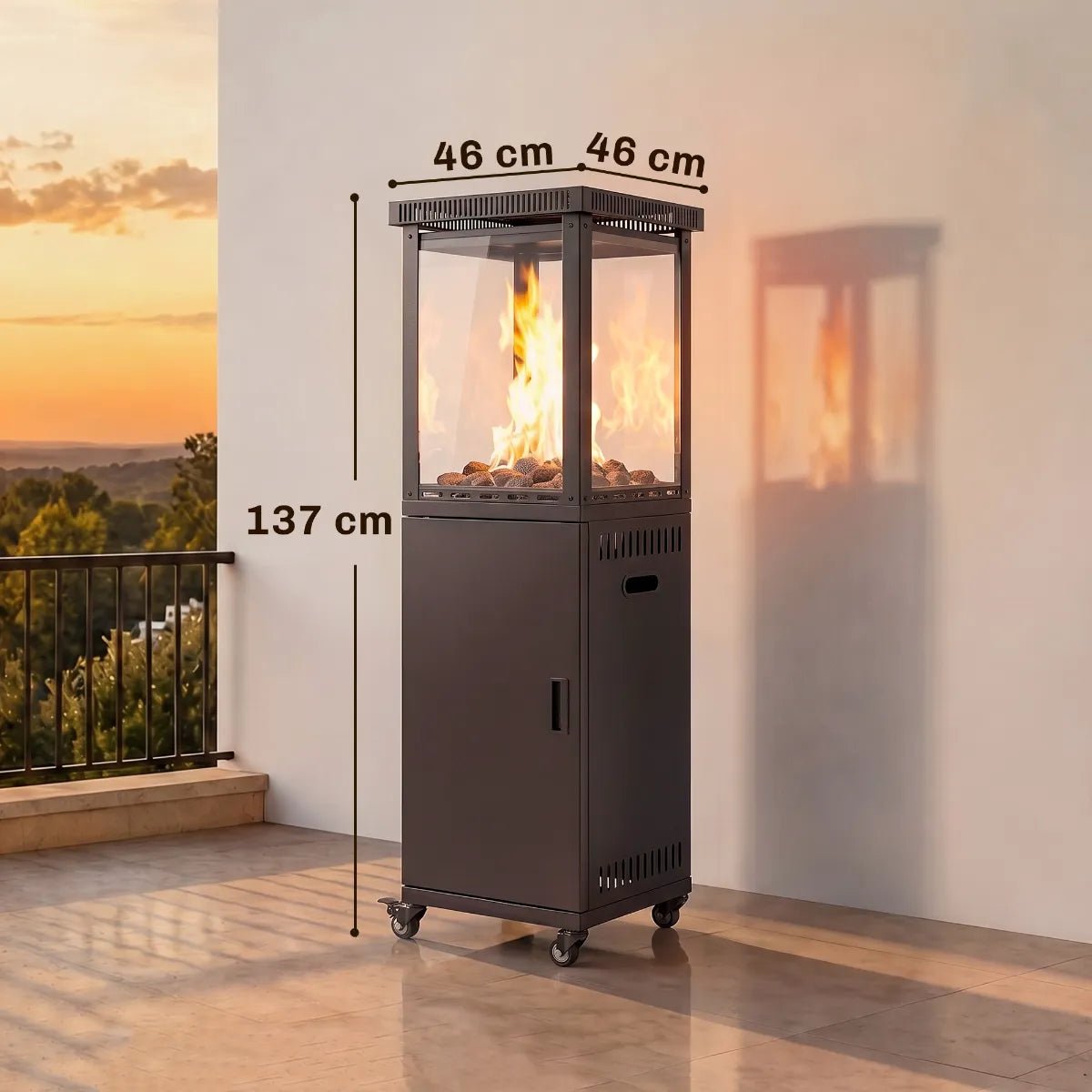 Outsunny 13 kW Glass‑Panel Gas Patio Heater — Premium Outdoor Heating with 360° Flame View
