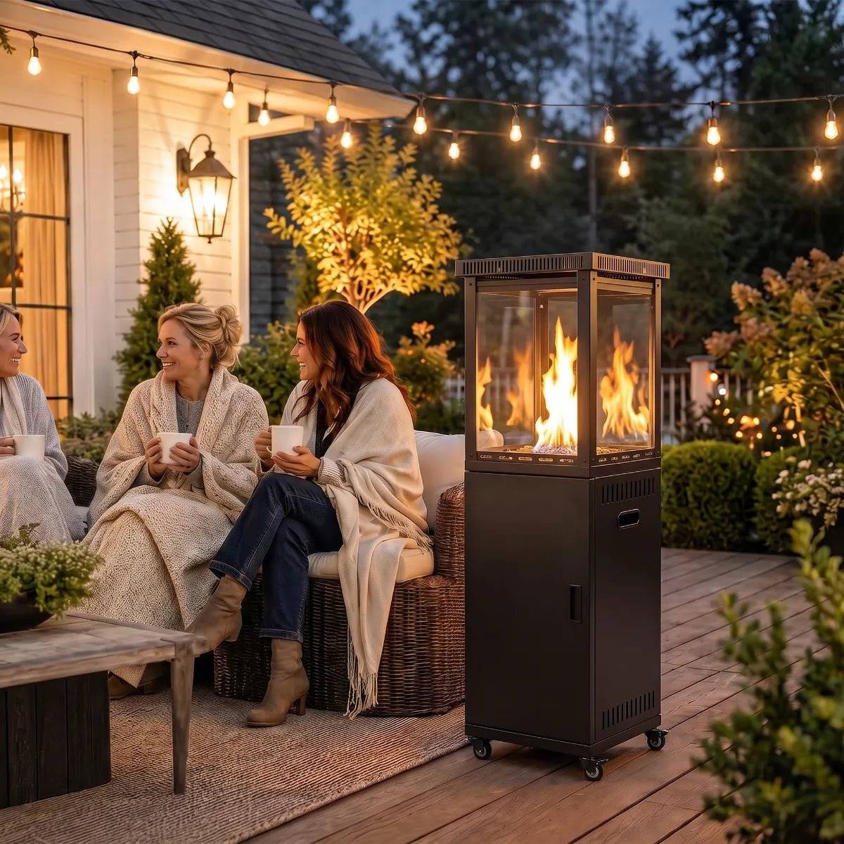 Outsunny 13 kW Glass‑Panel Gas Patio Heater — Premium Outdoor Heating with 360° Flame View