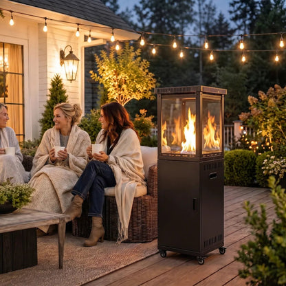 Outsunny 13 kW Glass‑Panel Gas Patio Heater — Premium Outdoor Heating with 360° Flame View