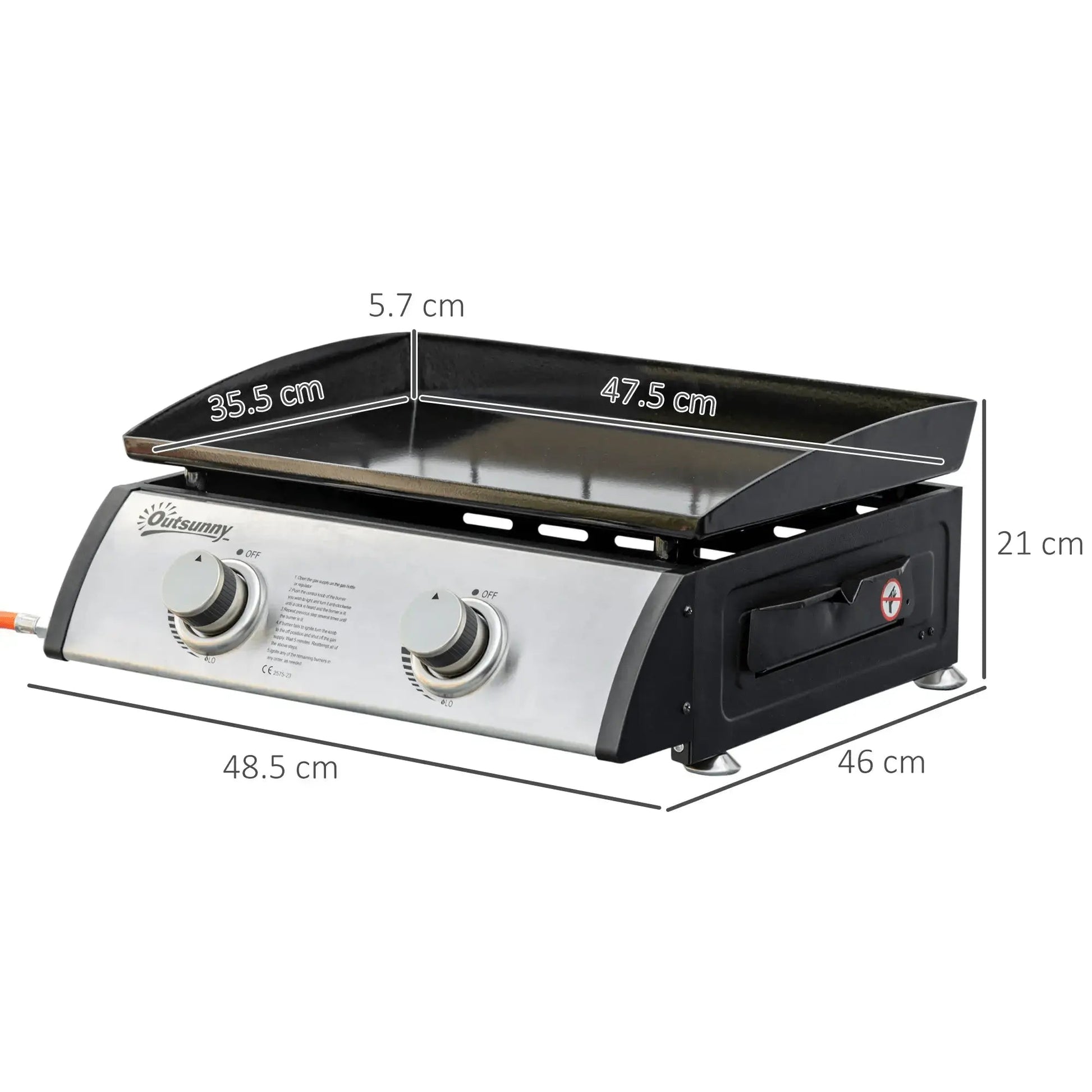 Outsunny Gas Plancha Grill with 2 Stainless Steel Burner, 6kW, Portable Tabletop Gas BBQ with Non - Stick Griddle for Camping Picnic Garden Party Festival 846 - 108V70SR - Garden & Outdoor