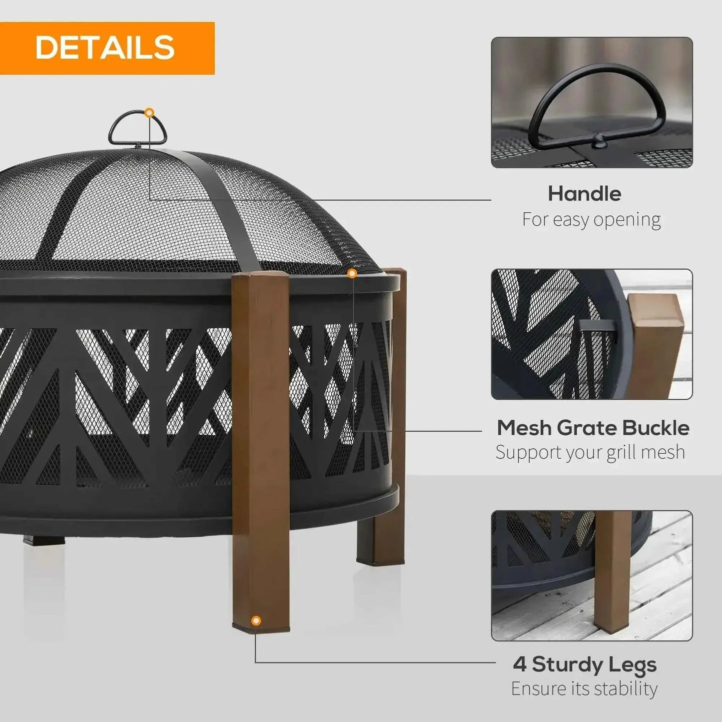 Outsunny 2-in-1 Fire Pit with Lid & BBQ Grill - Black | 842-172