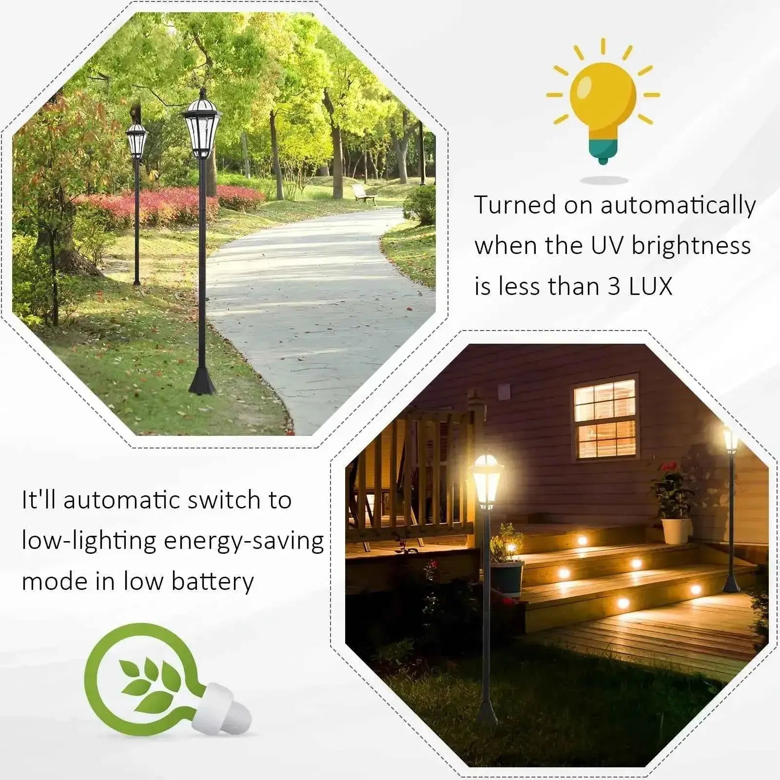 Outsunny 2-piece Solar Garden Lamp Posts, 1.3M - Black | B30-005