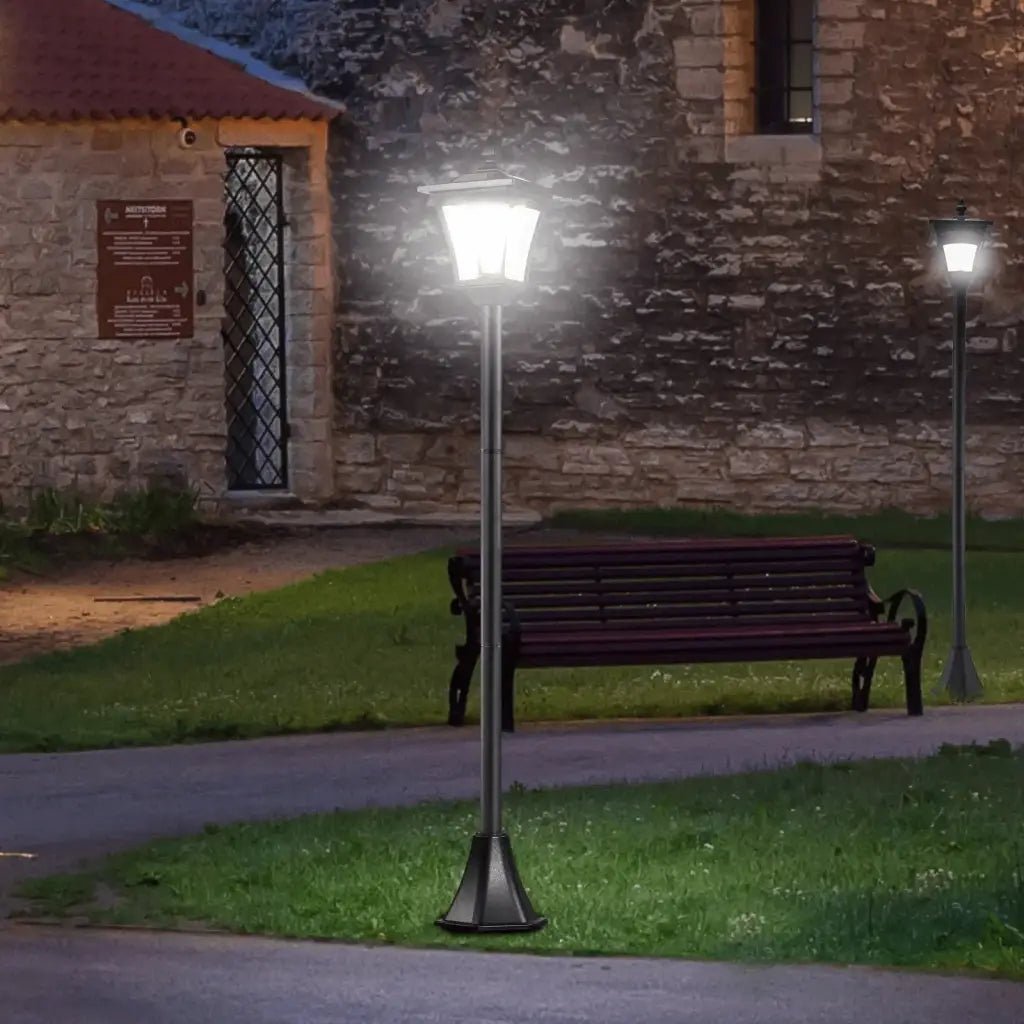 Outsunny 2 Pieces Outdoor Garden Solar Post Lamp Sensor Dimmable LED Lantern Bollard Pathway 1.6M Tall – Black B30 - P011 - Garden & Outdoor