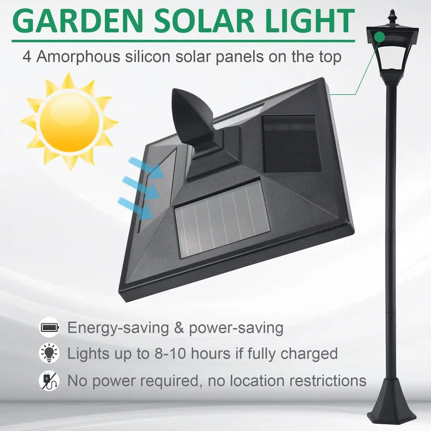 Outsunny 2 Pieces Outdoor Garden Solar Post Lamp Sensor Dimmable LED Lantern Bollard Pathway 1.6M Tall – Black B30 - P011 - Garden & Outdoor
