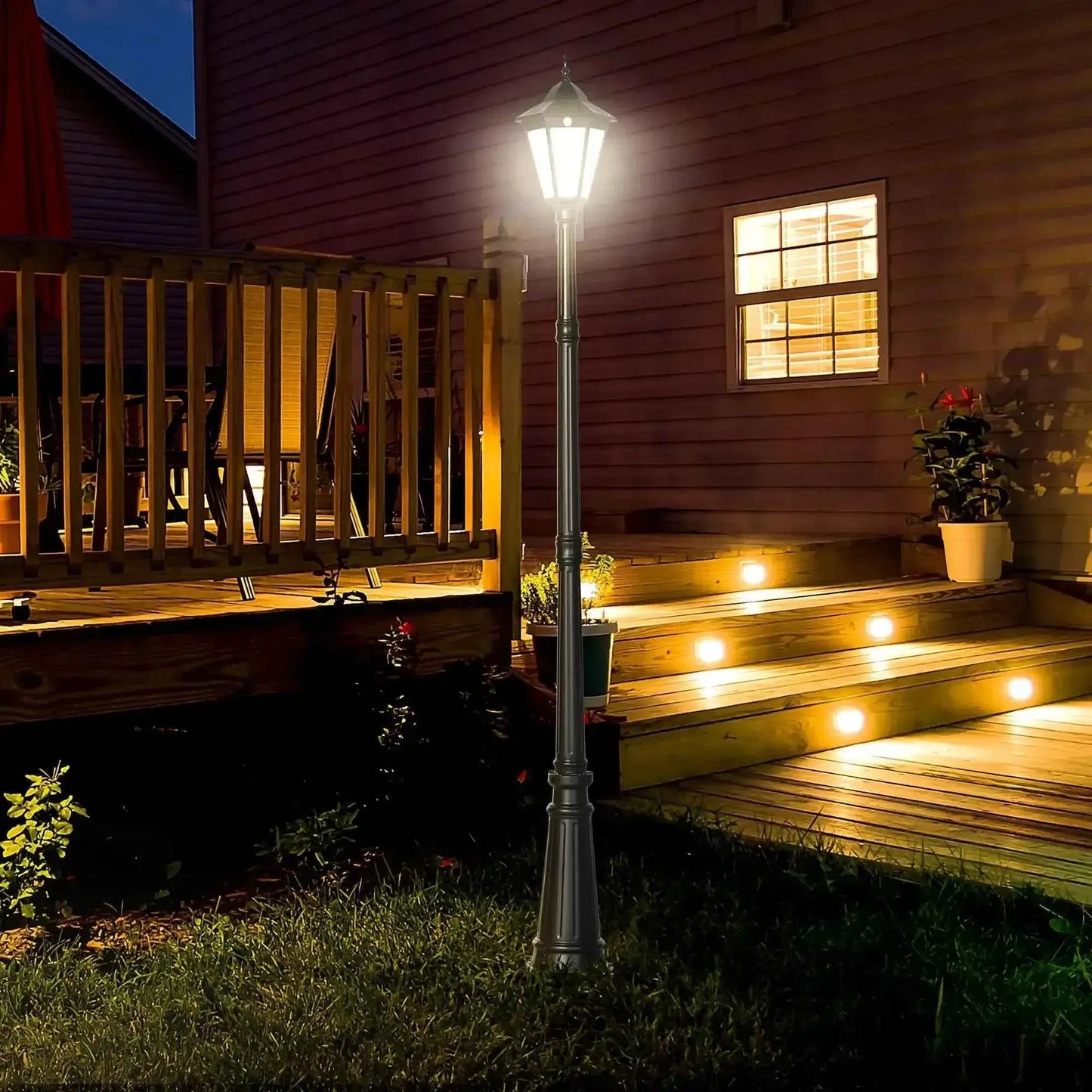 Outsunny 2.4 m Solar-Powered LED Garden Lamp Post, Motion Sensor - Black | B30-029V00BK
