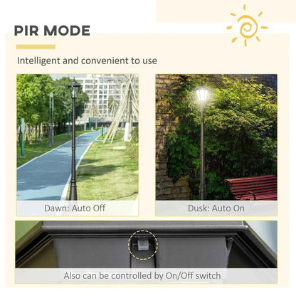 Outsunny 2.4 m Solar-Powered LED Garden Lamp Post, Motion Sensor - Black | B30-029V00BK