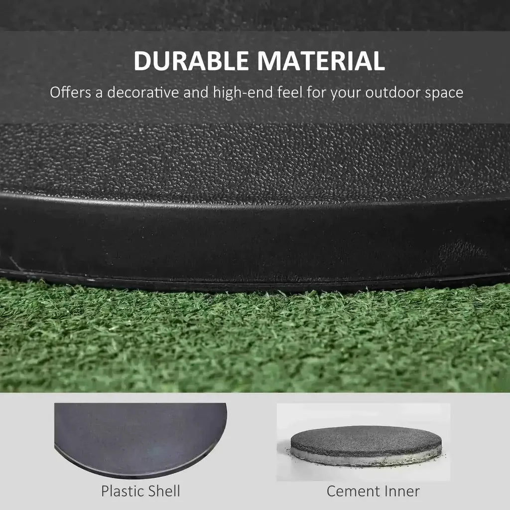 Black plastic shell parasol base with textured durable surface and cement inner core for outsunny 25 kg parasol base
